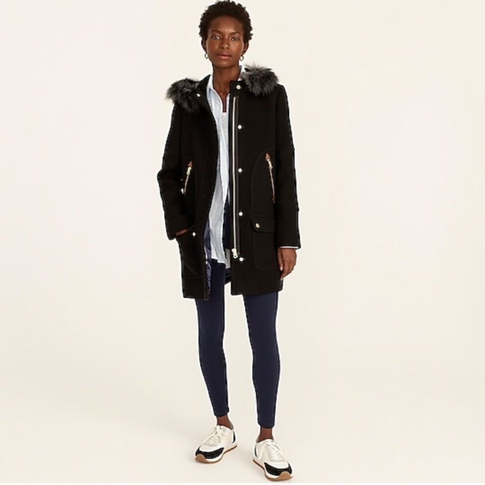 New J. Crew Chateau Parka Italian Wool Stadium Cloth Black Coat Jacket Outerwear